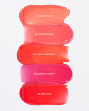ProtoClinical k-beauty [TOO COOL FOR SCHOOL] Glossy Blaster Tint 3.4g (9colors) detail graphic with coral-red tint swatches, pale panels, and a cool blue corner