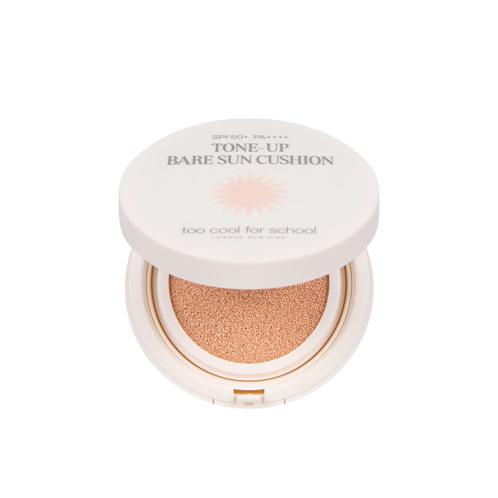 ProtoClinical k-beauty [TOO COOL FOR SCHOOL] Tone-Up Bare Sun Cushion SPF50+PA++++ 15g single sun cushion packaging on a clean white background