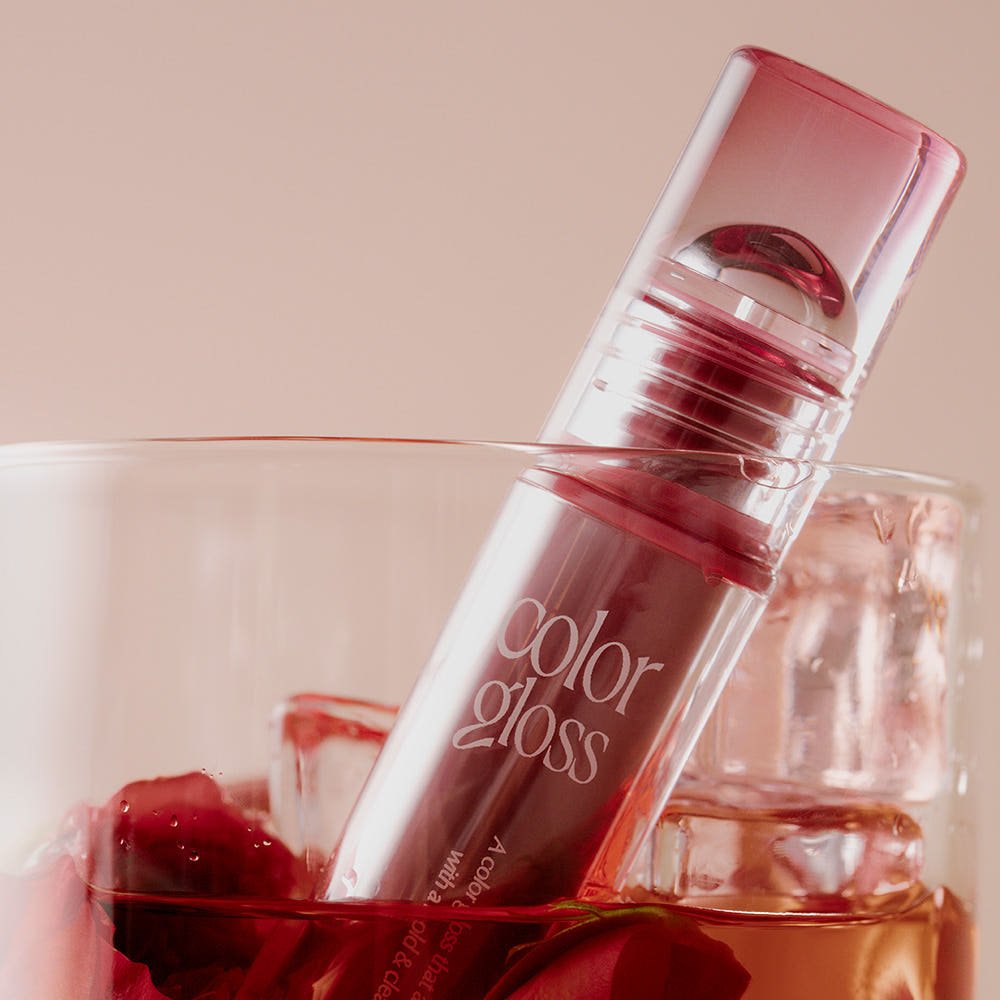 ProtoClinical k-beauty [TOO COOL FOR SCHOOL] Verre Color Gloss 2.6g (6colors) pale rose square detail graphic with a dark mauve horizontal swatch band along the bottom
