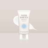 ProtoClinical k-beauty [TOO COOL FOR SCHOOL] Water Bare Sun SPF50+PA++++ 50ml single white sunscreen tube with a blue sunburst graphic on a pale beige and white background
