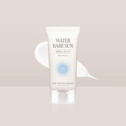 ProtoClinical k-beauty [TOO COOL FOR SCHOOL] Water Bare Sun SPF50+PA++++ 50ml single white sunscreen tube with a blue sunburst graphic on a pale beige and white background
