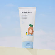 ProtoClinical k-beauty abstract beauty graphic with a pale blue upper half and warm taupe lower half.