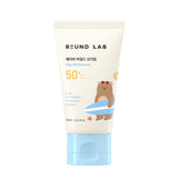 ProtoClinical k-beauty Round Lab Baby Mild Sun Cream SPF 50+ PA++++ 60ml single upright pale green sun cream tube centered on a white background with soft blue lower corners.