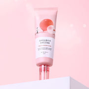 ProtoClinical k-beauty soft pink beauty graphic with a muted vertical center on a pale background.