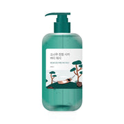 ProtoClinical k-beauty Round Lab Pine Calming Cica Body Wash 400ml single upright teal body wash bottle centered on a light background with soft green lower accents.