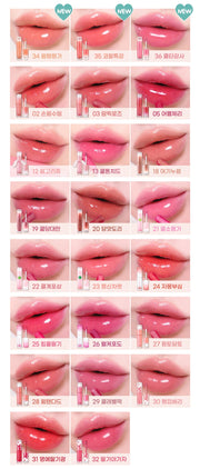 ProtoClinical k-beauty peripera  Ink Mood Glowy Tint 4g (#20~#36) vertical rosy pink lip color swatch strip on a pale background