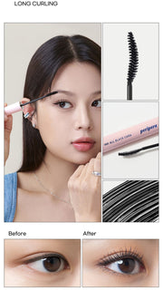 ProtoClinical k-beauty peripera Ink All Black Cara 7g (2type) single dark mascara tube standing upright on a warm peach background