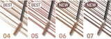 ProtoClinical k-beauty peripera Speedy Skinny Brow Mascara 3g three soft brown brow swatches side by side on a pale beige background