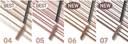 ProtoClinical k-beauty peripera Speedy Skinny Brow Mascara 3g three soft brown brow swatches side by side on a pale beige background