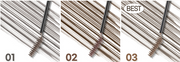ProtoClinical k-beauty peripera Speedy Skinny Brow Mascara 3g three gray-brown brow swatches side by side on a pale beige background