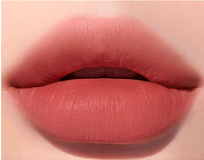 ProtoClinical k-beauty [PERIPERA] Ink Airy Velvet (AD) 4g (#7,#8,#31~#35) shown in a coral-red shade detail graphic with rectangular color swatches, dark tint shapes, and pale green corner accents
