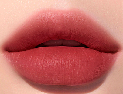 ProtoClinical k-beauty [PERIPERA] Ink Airy Velvet (AD) 4g (#7,#8,#31~#35) shown in a coral-red shade detail graphic with rectangular color swatches, dark tint shapes, and pale green corner accents