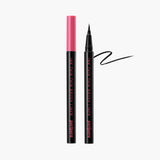 ProtoClinical k-beauty [PERIPERA] Ink Thin Thin Brush Liner 0.5g (2color) shown in a dark slim eyeliner packshot on a light background with soft pink side accents.
