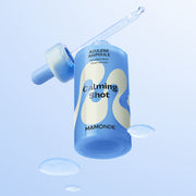 ProtoClinical k-beauty Mamonde Calming Shot Azulene Ampoule 50ml pale blue product graphic with a deeper blue vertical center on a light background