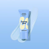 ProtoClinical k-beauty Mamonde Calming Shot Azulene Suncream SPF50+ PA++++ 35ml pale blue vertical product graphic on a soft blue background