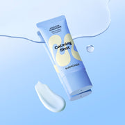 ProtoClinical k-beauty Mamonde Calming Shot Azulene Suncream SPF50+ PA++++ 35ml blue product graphic with darker diagonal shading on a light blue background