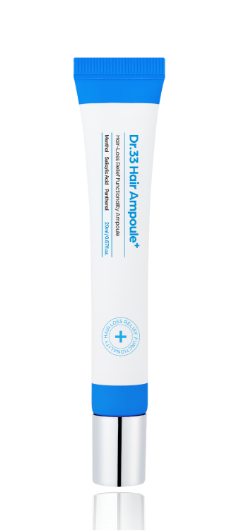 ProtoClinical k-beauty Seapuri Dr.33 Hair Ampoule 20ml shown as a tall upright blue-gray product package centered on a light background.