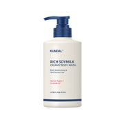 ProtoClinical k-beauty KUNDAL RICH SOYMILK CREAMY BODY WASH 500ml #Mellow Vanilla single upright olive green body wash bottle centered on a light background.