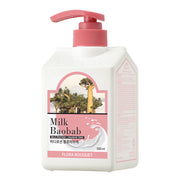 ProtoClinical k-beauty BIOKLASSE MILK BAOBAB Body Lotion 500ml #Flora Bouquet single upright pink lotion bottle centered on a white background with pale blue corners