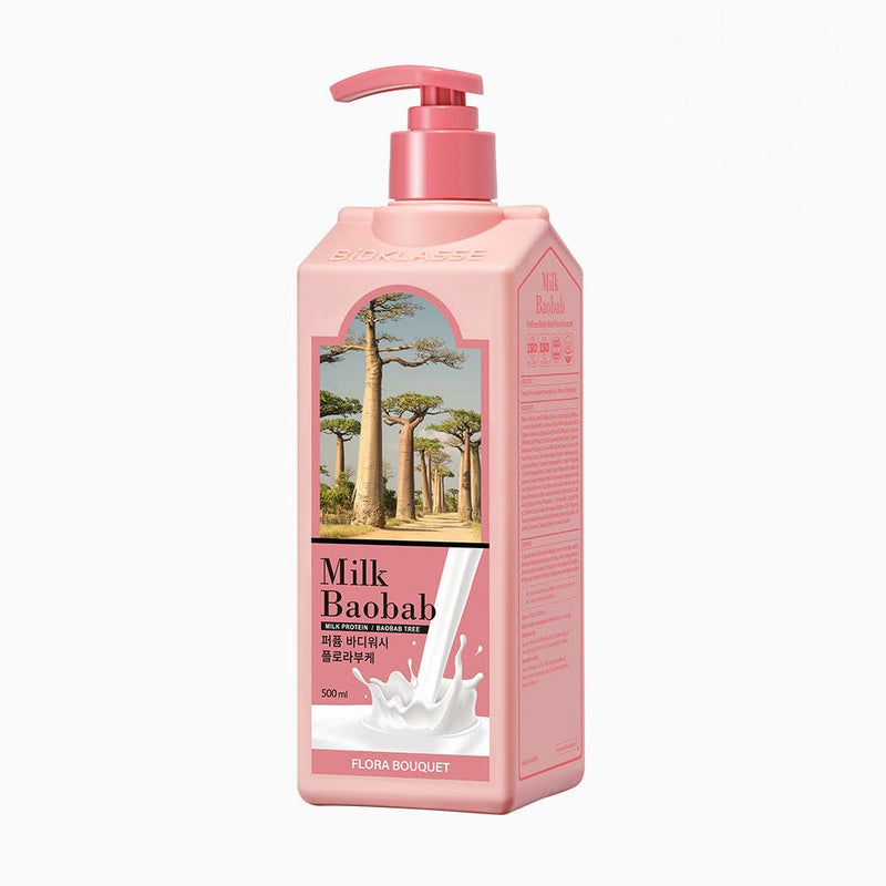 BIOKLASSE MILK BAOBAB Body Wash 1000ml #Flora Bouquet by ProtoClinical shown in body wash packaging on a clean background for a k-beauty body care routine.