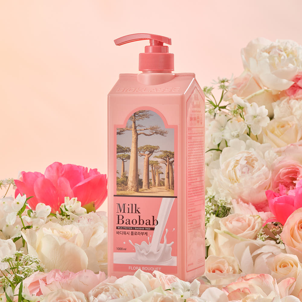 BIOKLASSE MILK BAOBAB Body Wash 1000ml #Flora Bouquet by ProtoClinical shown in body wash packaging on a clean background for a k-beauty body care routine.