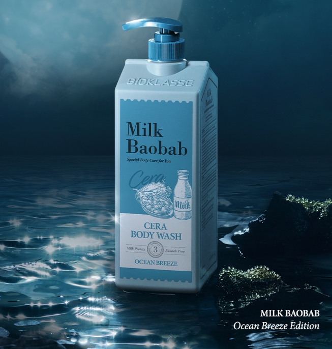 BIOKLASSE MILK BAOBAB CERA Body Wash 1200ml #Ocean Breeze by ProtoClinical shown in body wash packaging on a clean background for a k-beauty body care routine.
