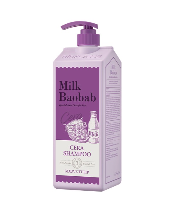 ProtoClinical k-beauty BIOKLASSE MILK BAOBAB Cera Hair Shampoo 1200ml #Mauve Tulip single upright shampoo bottle on a white background.