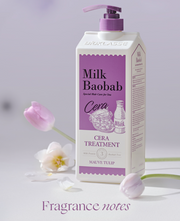 ProtoClinical k-beauty BIOKLASSE Milk Baobab Cera Hair Treatment 1200ml #Mauve Tulip single upright mauve hair treatment bottle centered on a white background with pale aqua side accents.