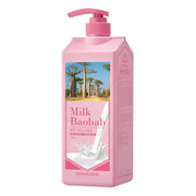 ProtoClinical k-beauty BIOKLASSE MILK BAOBAB Hair Shampoo 1000ml #Damask Rose single upright rose-pink shampoo bottle centered on a white background with pale aqua side accents.