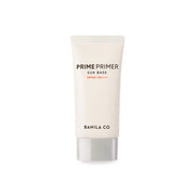 ProtoClinical k-beauty BANILA CO Prime Primer Sun Base SPF50+ PA++++ 50ml single upright beige primer package centered on a white background with soft peach side accents.