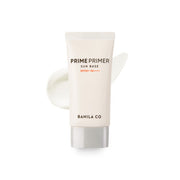 ProtoClinical k-beauty BANILA CO Prime Primer Sun Base SPF50+ PA++++ 50ml single upright beige package centered on a white background with soft peach side accents.