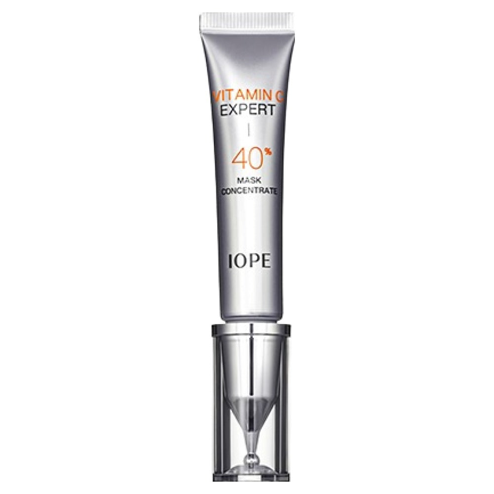 ProtoClinical k-beauty IOPE Vitamin C Expert 40% Mask Concentrate 15g slim gray package shown upright on a pale lavender background