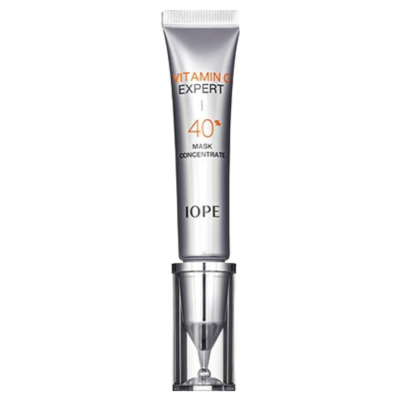 ProtoClinical k-beauty IOPE Vitamin C Expert 40% Mask Concentrate 15g slim gray package shown upright on a pale lavender background