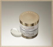 ProtoClinical k-beauty SKINFOOD Gold Caviar Collagen Plus Eye Patch 85g/60ea single gold eye patch package standing upright on a light background with warm beige shading