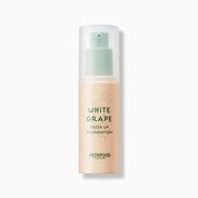 ProtoClinical k-beauty SKINFOOD White Grape Fresh Up Foundation 30ml (2 Colors) single upright beige foundation package centered on a pale cream background with soft lilac side shading