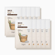 ProtoClinical k-beauty SKINFOOD Rice Brightening Mask 25g x 10ea two beige sheet mask packets angled side by side on a light background
