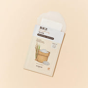 ProtoClinical k-beauty SKINFOOD Rice Brightening Mask 25g x 10ea single beige rectangular mask box angled on a soft peach background with a rice bowl illustration