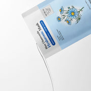 ProtoClinical k-beauty SKINFOOD Blue Chamomile Hyaluronic Mask Sheet 25g X 10ea single pale blue rectangular mask packet with a peach-toned upper panel centered on a light background