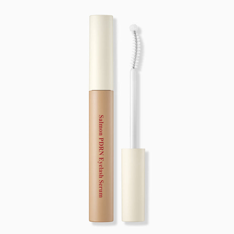 ProtoClinical k-beauty SKINFOOD Salmon PDRN Eyelash Serum 7.6g single upright beige lash serum package centered on a pale blue and white background