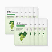 ProtoClinical k-beauty SKINFOOD Shine Muscat Cica Mask 24ml X 10ea single pale green sheet mask pack centered on a light background with lighter side panels