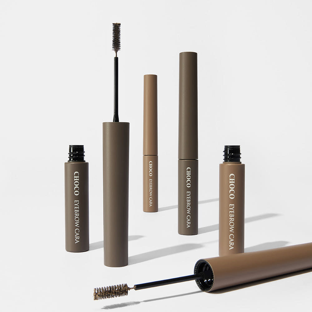 ProtoClinical k-beauty SKINFOOD Choco Eyebrow Cara 4g single eyebrow mascara tube standing vertically on a soft beige background