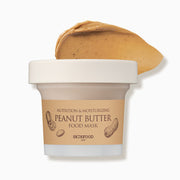 ProtoClinical k-beauty SKINFOOD Peanut Butter Food Mask 120g single tan mask jar centered on a pale aqua background with soft beige shading
