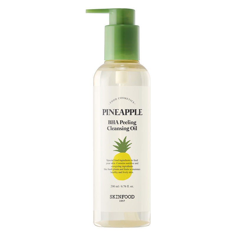 ProtoClinical k-beauty SKINFOOD Pineapple BHA Peeling Cleansing Oil 200ml single cleansing oil bottle on a clean light background with visible front label details