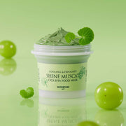 ProtoClinical k-beauty SKINFOOD Cica BHA Food Mask 120g #Shine Muscat single pale green jar centered on a light background with soft lavender side shading