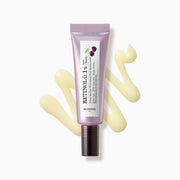 ProtoClinical k-beauty SKINFOOD Black Cherry Retinol 0.1 Eye Cream 30ml single upright beige eye cream package centered on a pale lavender and cream background