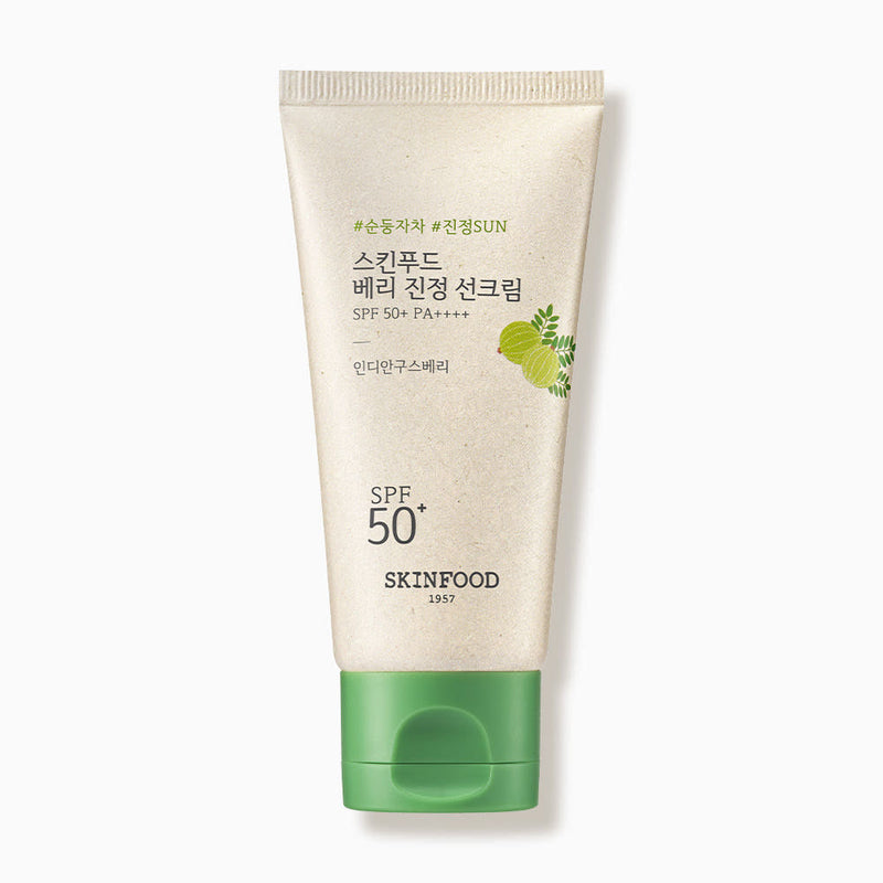 ProtoClinical k-beauty SKINFOOD Berry Soothing Sun Cream SPF50+ PA++++ 50ml single sun cream packaging on a clean white background