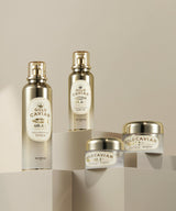 ProtoClinical k-beauty soft olive and beige beauty bottle silhouette on a pale lavender-white background.