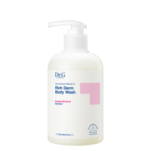 ProtoClinical k-beauty Dr.G Dermoisture Barrier.D Rich Derm Body Wash 400ml single upright body wash bottle centered on a light background.