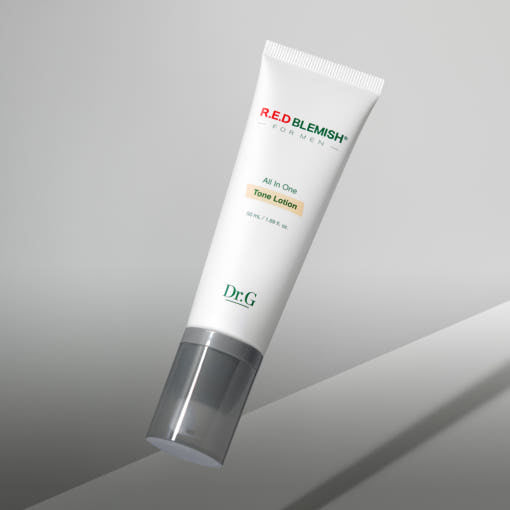 ProtoClinical k-beauty Dr.G RED BLEMISH For Men All In One Tone Lotion 50ml shown as dark navy packaging with a soft white center on a light background