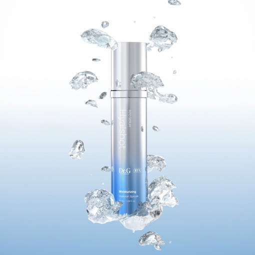 ProtoClinical k-beauty Dr.G RTX INTO SERUM Hyalshot 50ml shown as a pale white bottle silhouette with soft blue lower accents on a light background